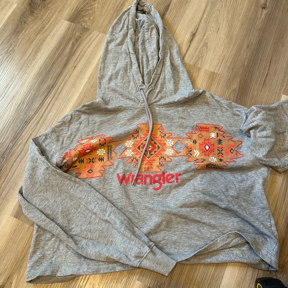 Wrangler Retro Gray Hoodie with Orange and Red Accents